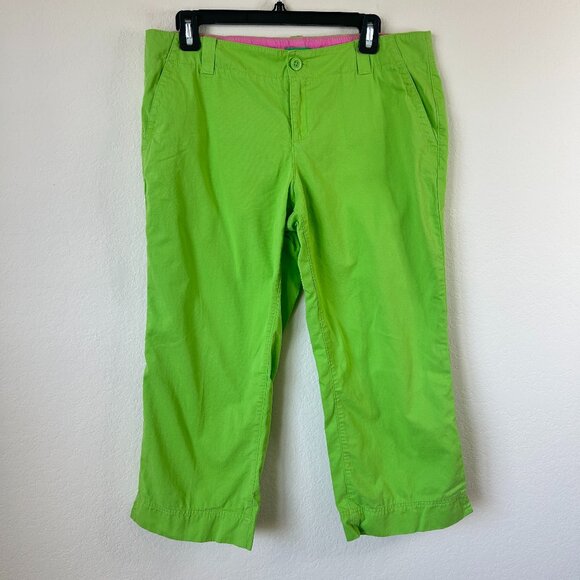 Lilly Pulitzer Pants Womens 12 Lime Green Palm Beach Fit Cropped Cotton Capris - Picture 1 of 8
